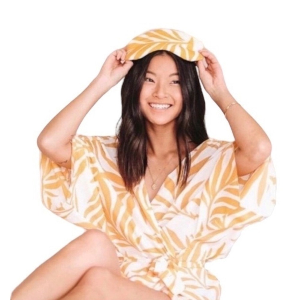 Maison Du Soir Tropical Palm Print Beach Cover-Up Robe and Eye Mask Set XL/2XL - Picture 2 of 11